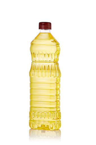 Cooking oil bottle on white background